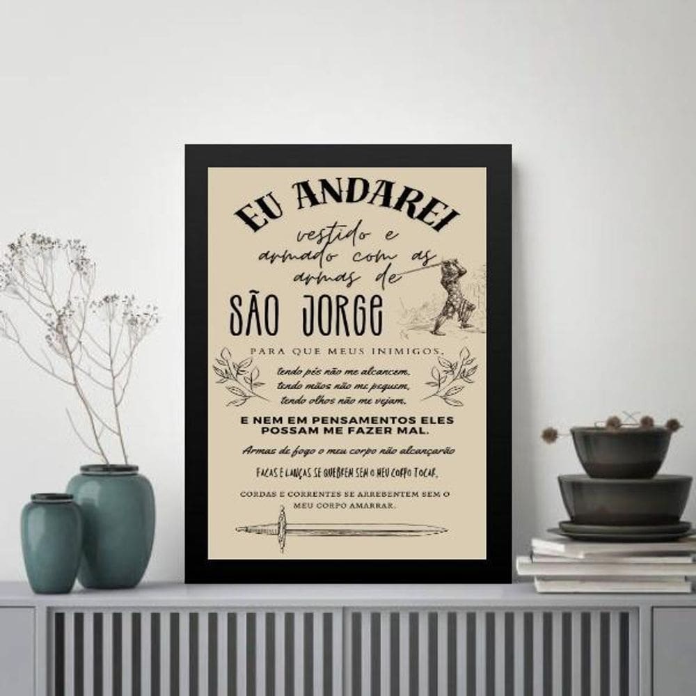 Quadro Oração De São Jorge - Bege 24X18Cm