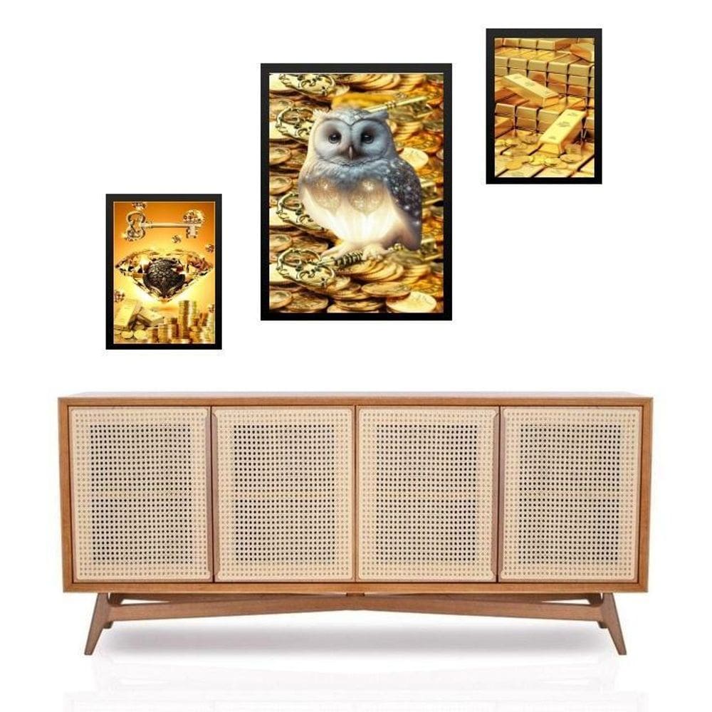 Set 3 Quadros Arquétipos Prosperidade Riqueza - Com Vidro