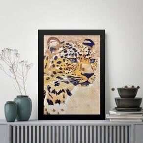 Quadro Decorativo Arte Leopardo Bege 24X18Cm