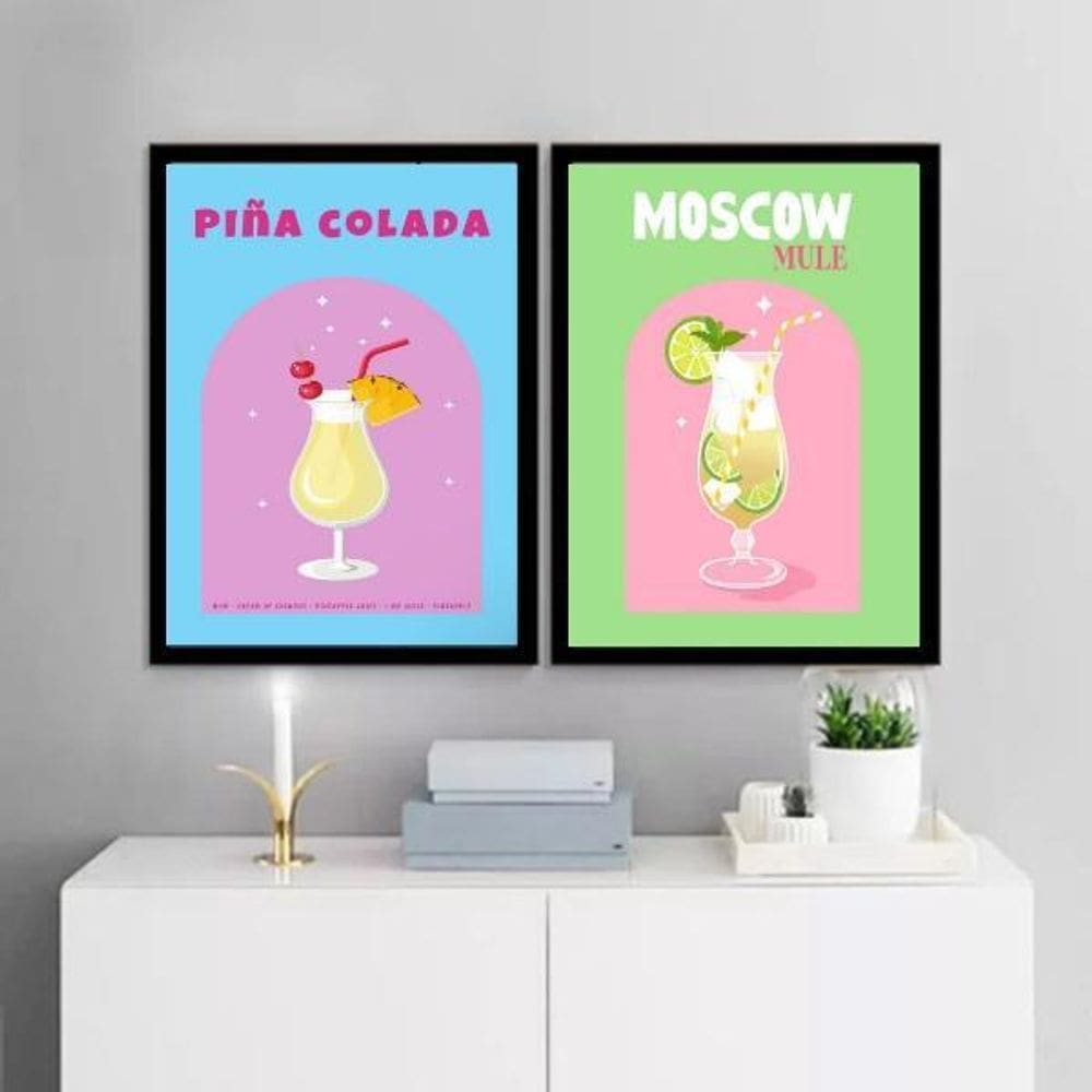 Kit 2 Quadros Para Bar - Coquetéis 24X18Cm - Com Vidro