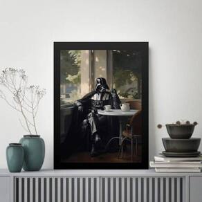Quadro Darth Tomando Café - Cafeteria 45X34Cm - Com Vidro