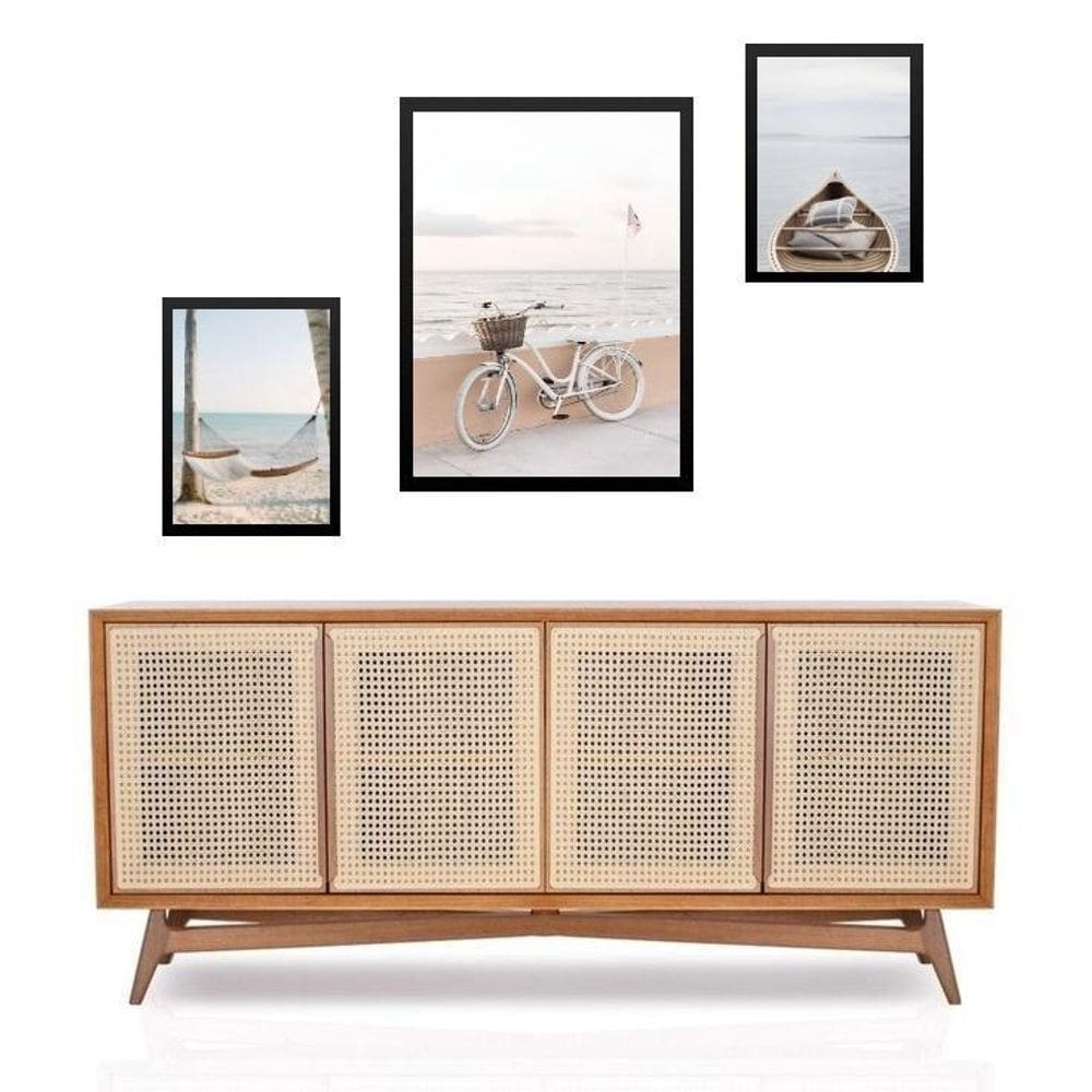 Set 3 Quadros Fotos Praia Soft - Com Vidro