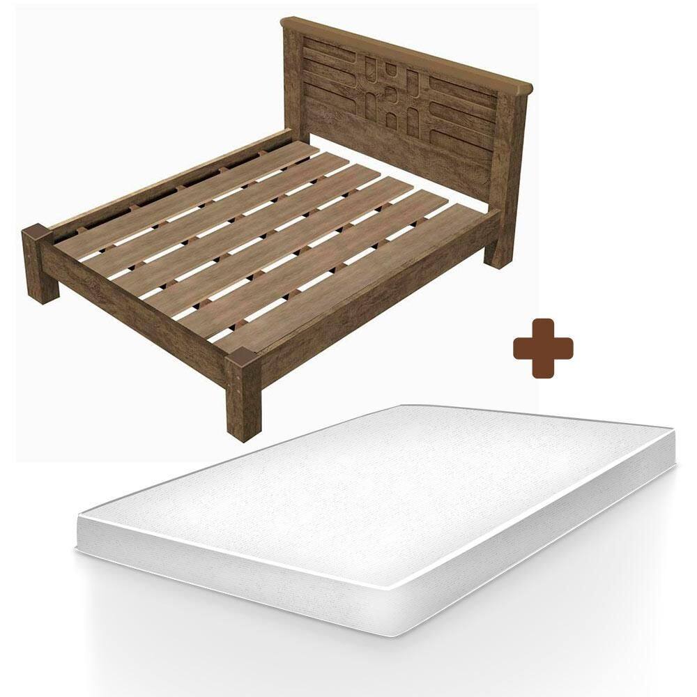Cama Casal 100% MDF Castanho Emily com Colchão Hellen - Marrom