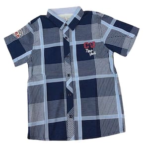 Camisa manga curta infantil masc Zemar azul marinho xadrez