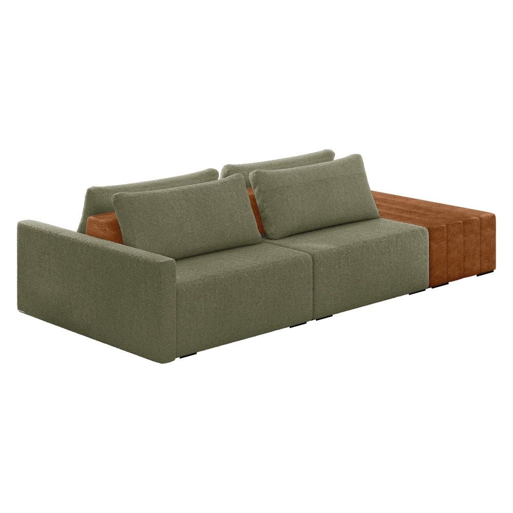 Sofá Ilha 2 Lugares Living 232cm Modulado para Sala Lary Bouclê Verde K01 - D`Rossi