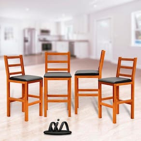 Conjunto 4 Banquetas Altas Madeira Maciça Assento Estofado Preto Fênix Movelar