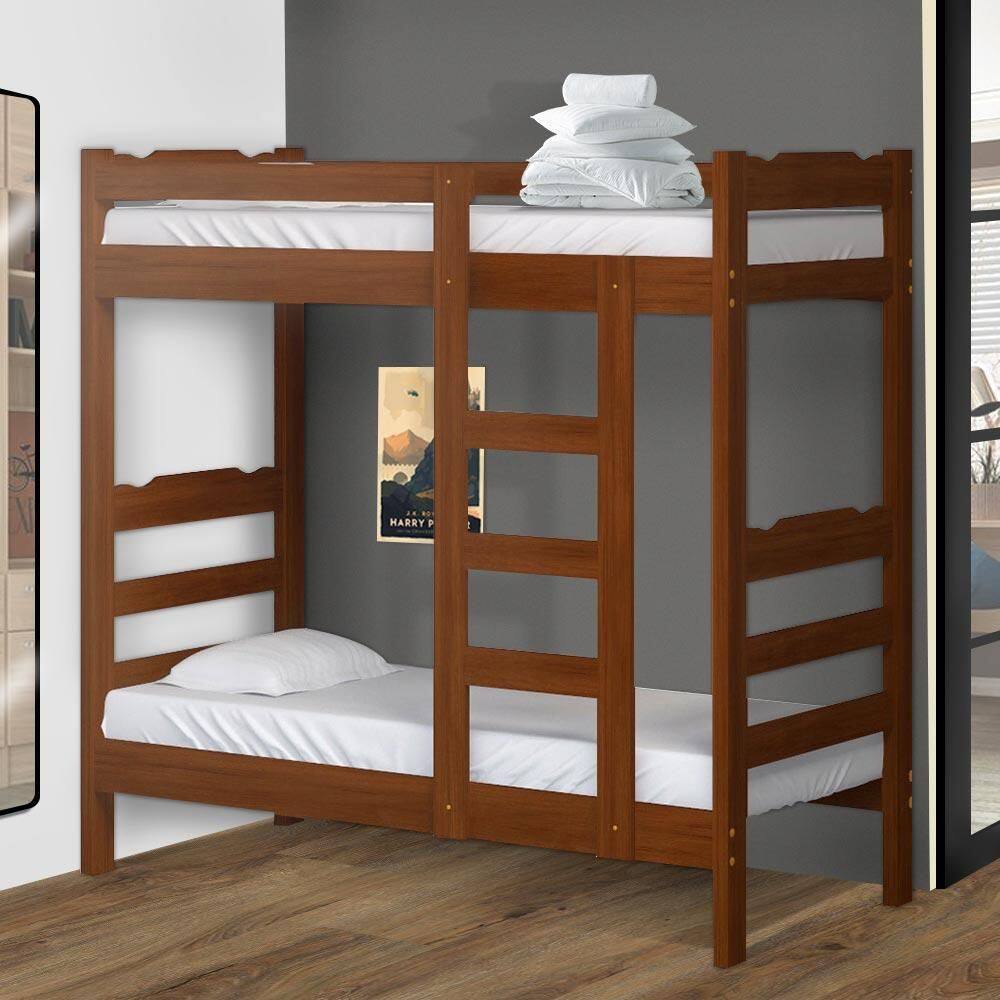 Cama Beliche Madeira Maciça Solteiro Life Castanho Nemargi - Marrom