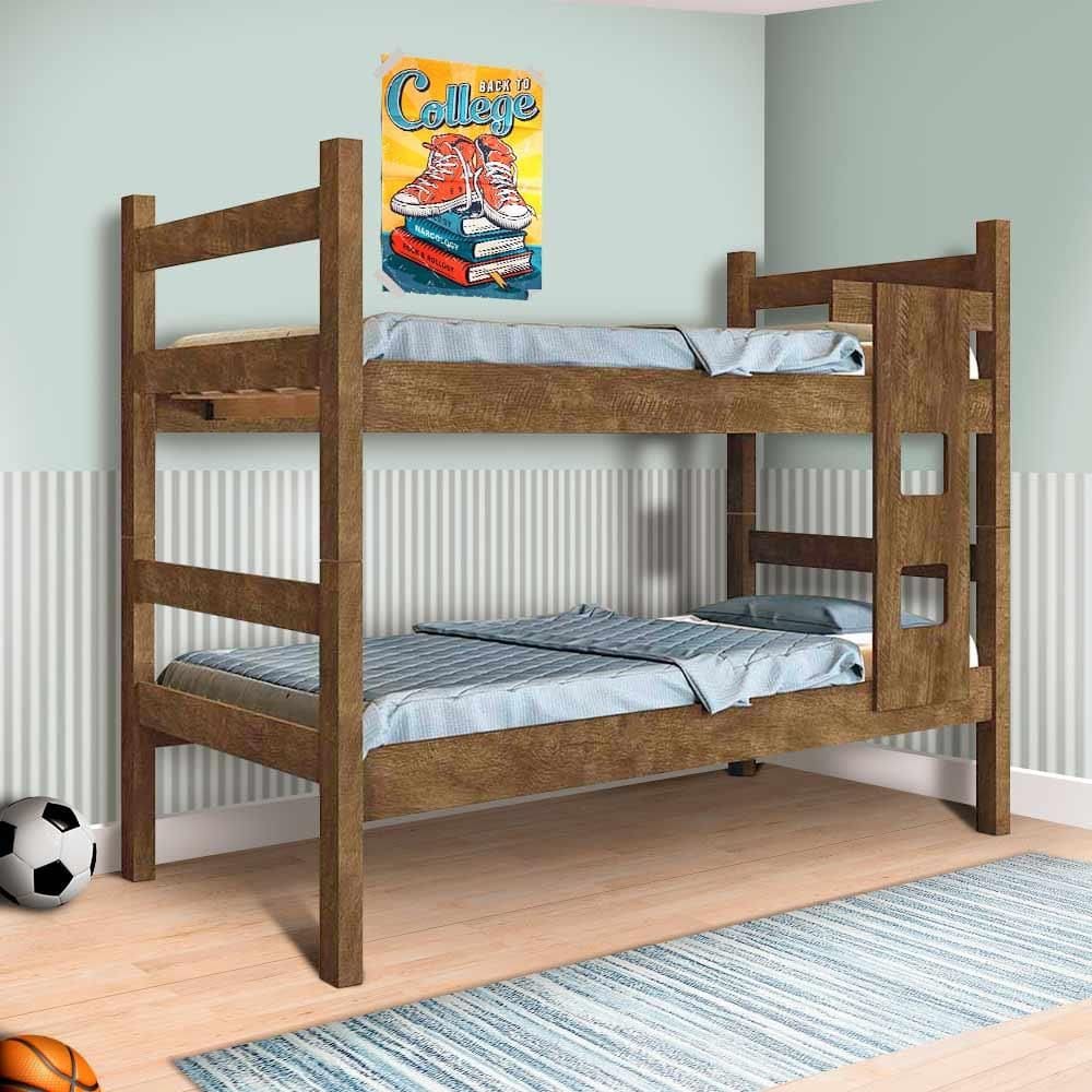 Cama De Beliche Solteiro Em MDF Leticia Castanho Cambel - Marrom