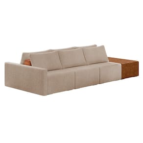 Sofá Ilha 3 Lugares Living 372cm Modulado para Sala Lary Bouclê Creme K01 - D`Rossi