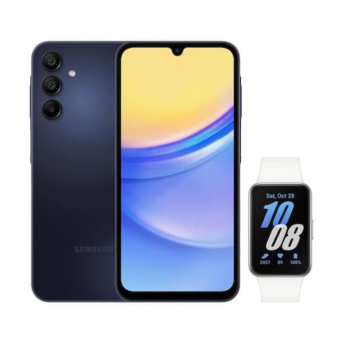 imagem-Celular Samsung A15 5G (256GB) - Azul Escuro + Galaxy Fit3 - Prata