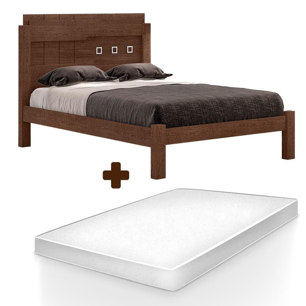 Cama Casal MDF Leticia Malbec Framar Com Colchão Casal Hellen Pro Confort - Marrom
