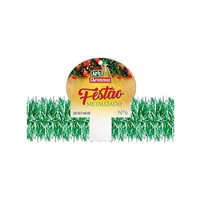 Festão Verde Metalizado 6Cmx2M Decoração Natal
