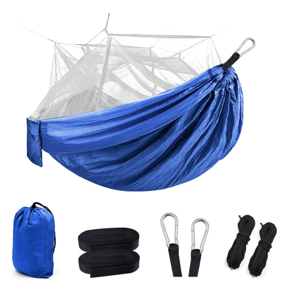 Rede de Dormir c/ Mosquiteiro Descanso Portatil Nylon 260*140cm Acampamento Ar Livre Trilha Azul WCT FITNESS