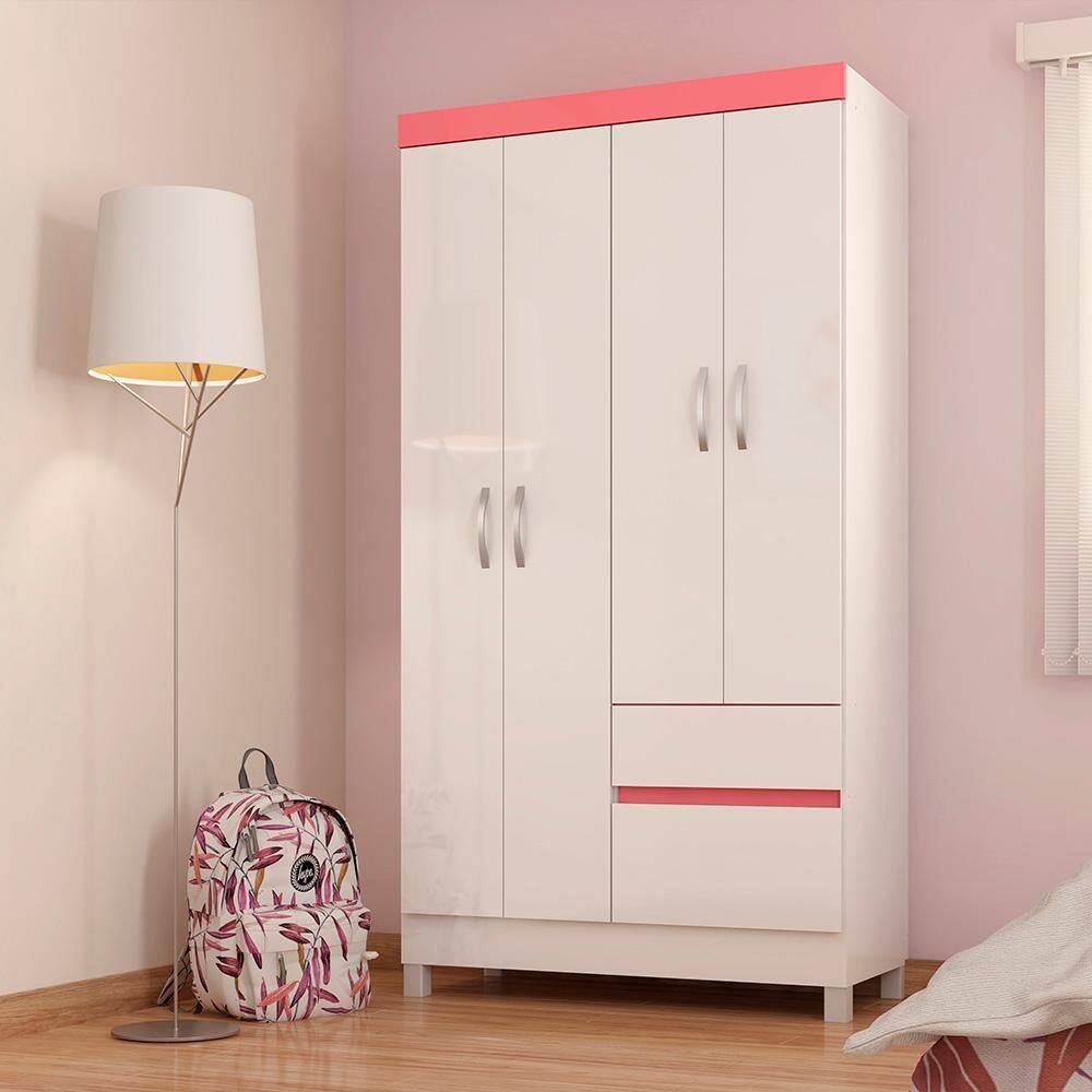Guarda Roupa Infantil Branco/Rosa Flex Holmes Shop Jm - Branco