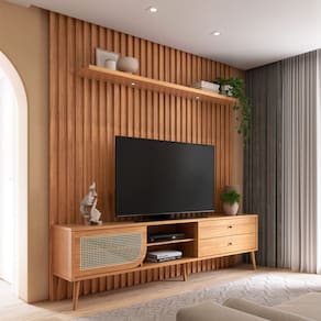 Rack com Painel para TV Até 75 Polegadas 2 Gavetas 1 Porta com Led Ripado Freijó - Dalla Costa