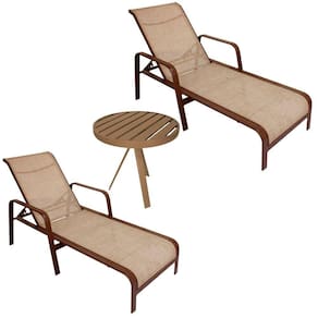 Kit 2 Espreguiçadeiras E Mesinha Para Piscina E Jardim Marrom Capuccino