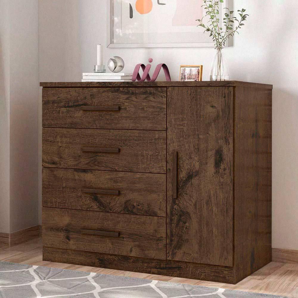 Comoda Para Quarto Jacarandá 4 Gavetas Zanzini Genova Plus - Marrom