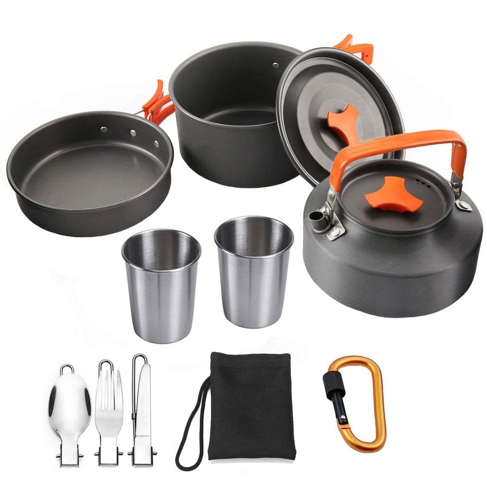 Utensilios Cozinha Acampamento Conjunto Panelas Louça Ar livre Laranja WCT FITNESS
