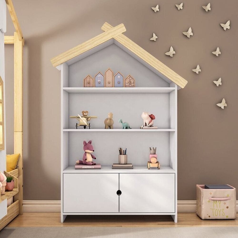 Estante Infantil Casinha Mdf/madeira 2 Portas Casatema Branco/Natural