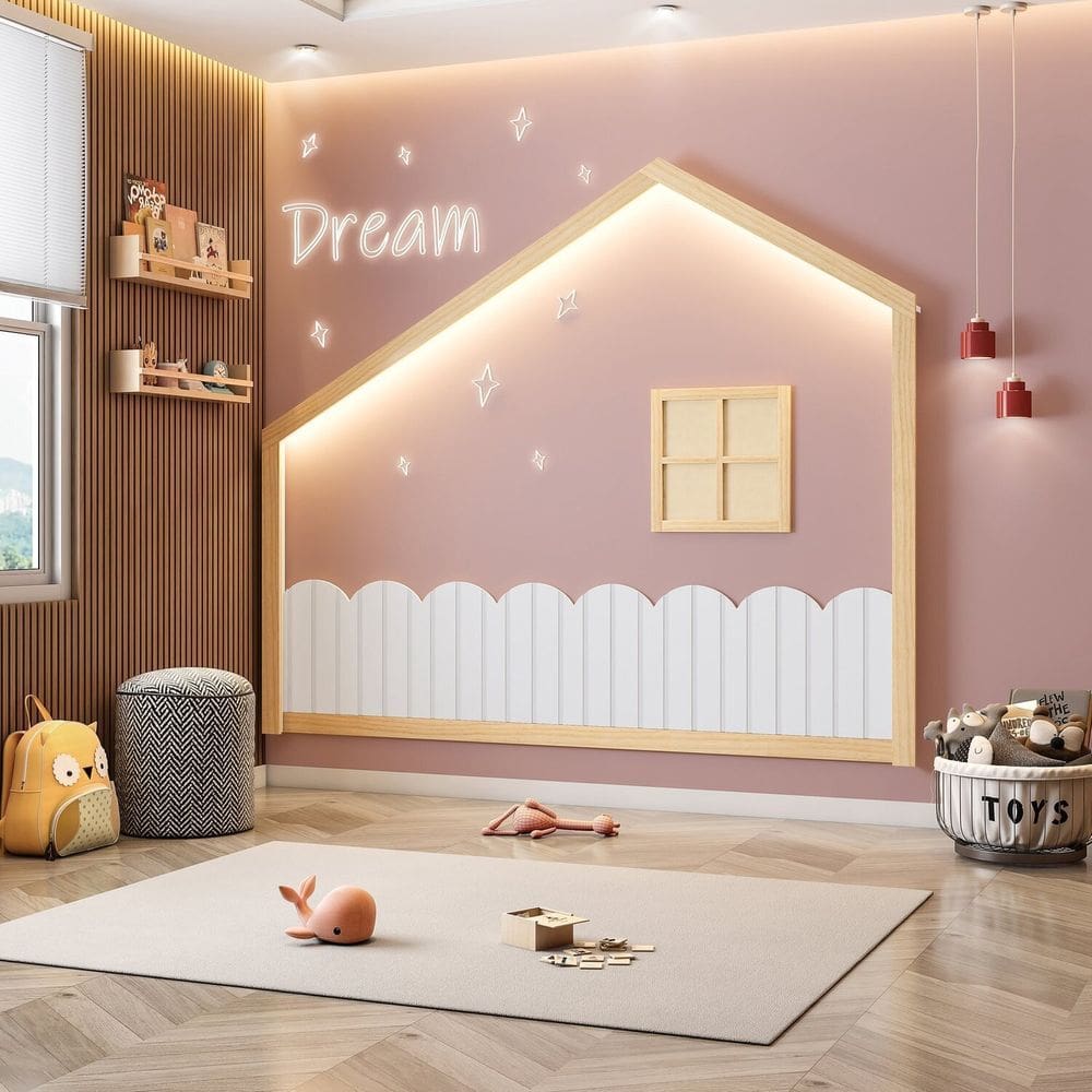 Moldura Infantil Casinha Dream Decor com Led Casatema Branco/Natural