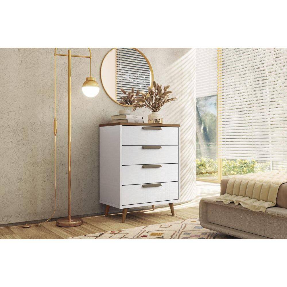 Cômoda Solteiro New Conect c/ 4 Gavetas Branco/Jatoba - Santos Andirá - Branco