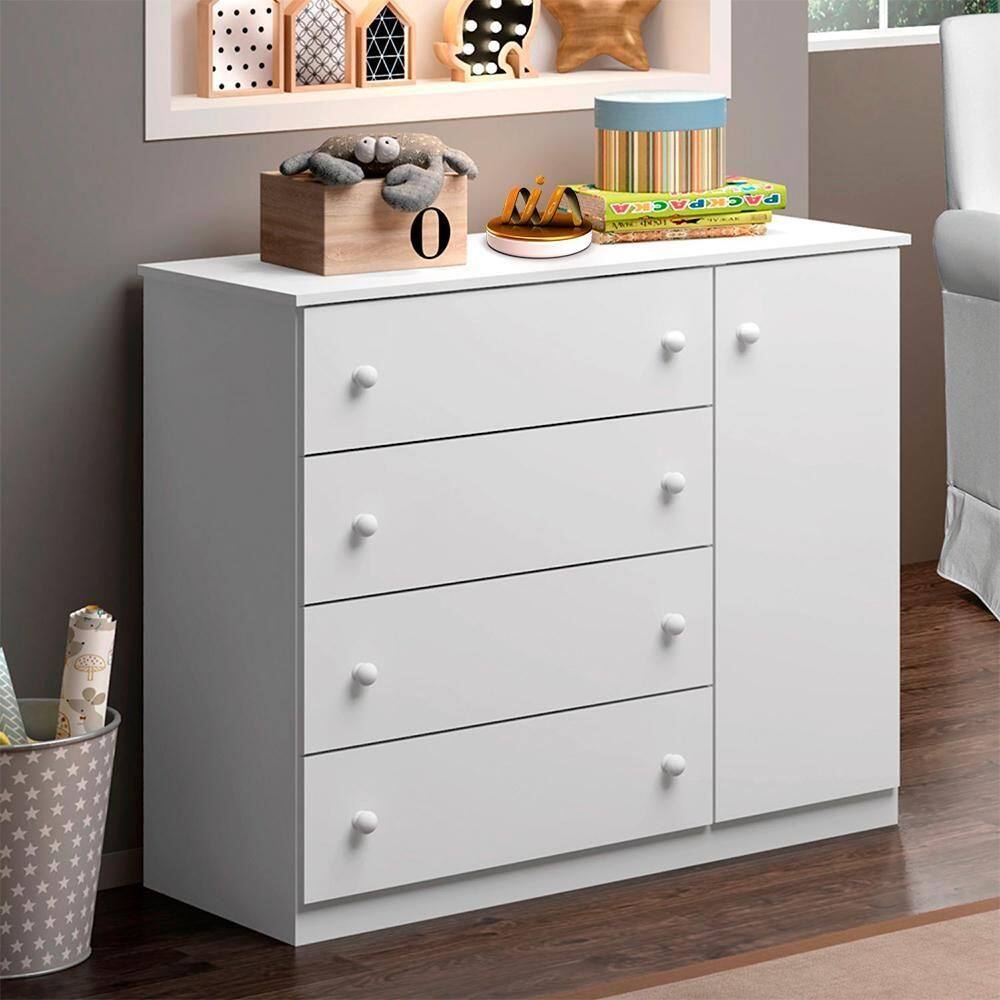 Cômoda Infantil 01 Porta e 04 Gavetas Branco Phoenix branco - Branco