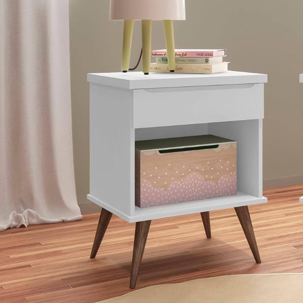 Mesa de Apoio Infantil Retrô Melinda com 1 Gaveta Branco - Phoenix Baby Branco - Branco