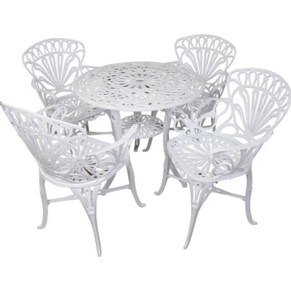 Conjunto De Jardim Modelo Primavera Mesa E 4 Cadeiras Branco