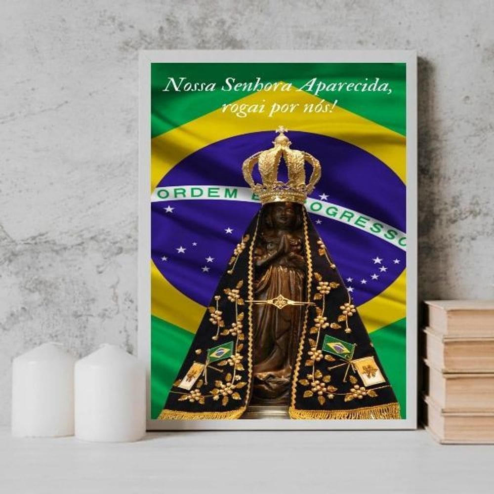 Quadro Nossa Senhora Aparecida Rogai 45X34Cm - Vidro Branca