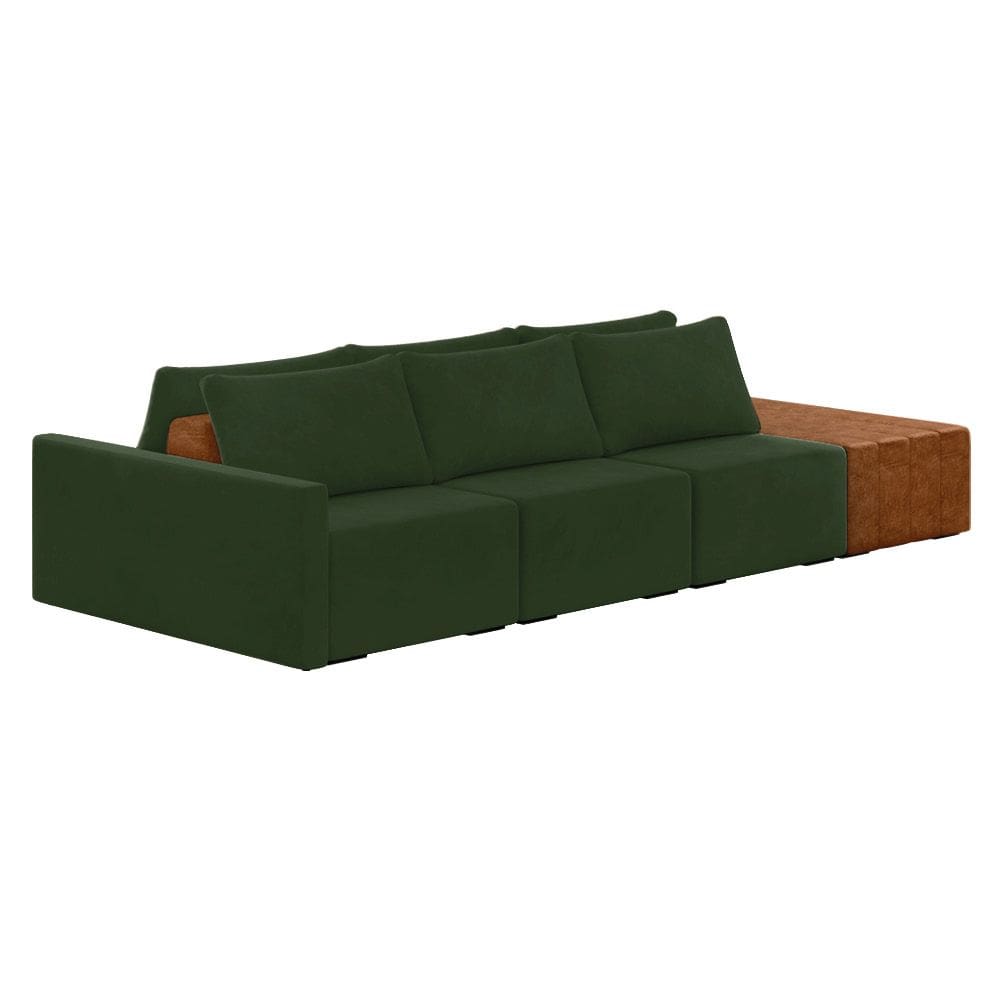 Sofá Ilha 3 Lugares Living 342cm Modulado para Sala Lary Veludo Verde K01 - D`Rossi