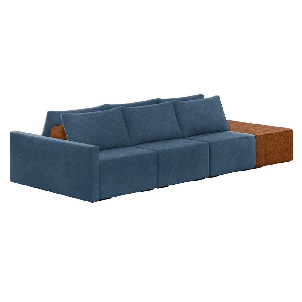 Sofá Ilha 3 Lugares Living 372cm Modulado para Sala Lary Veludo Azul Marinho K01 - D`Rossi