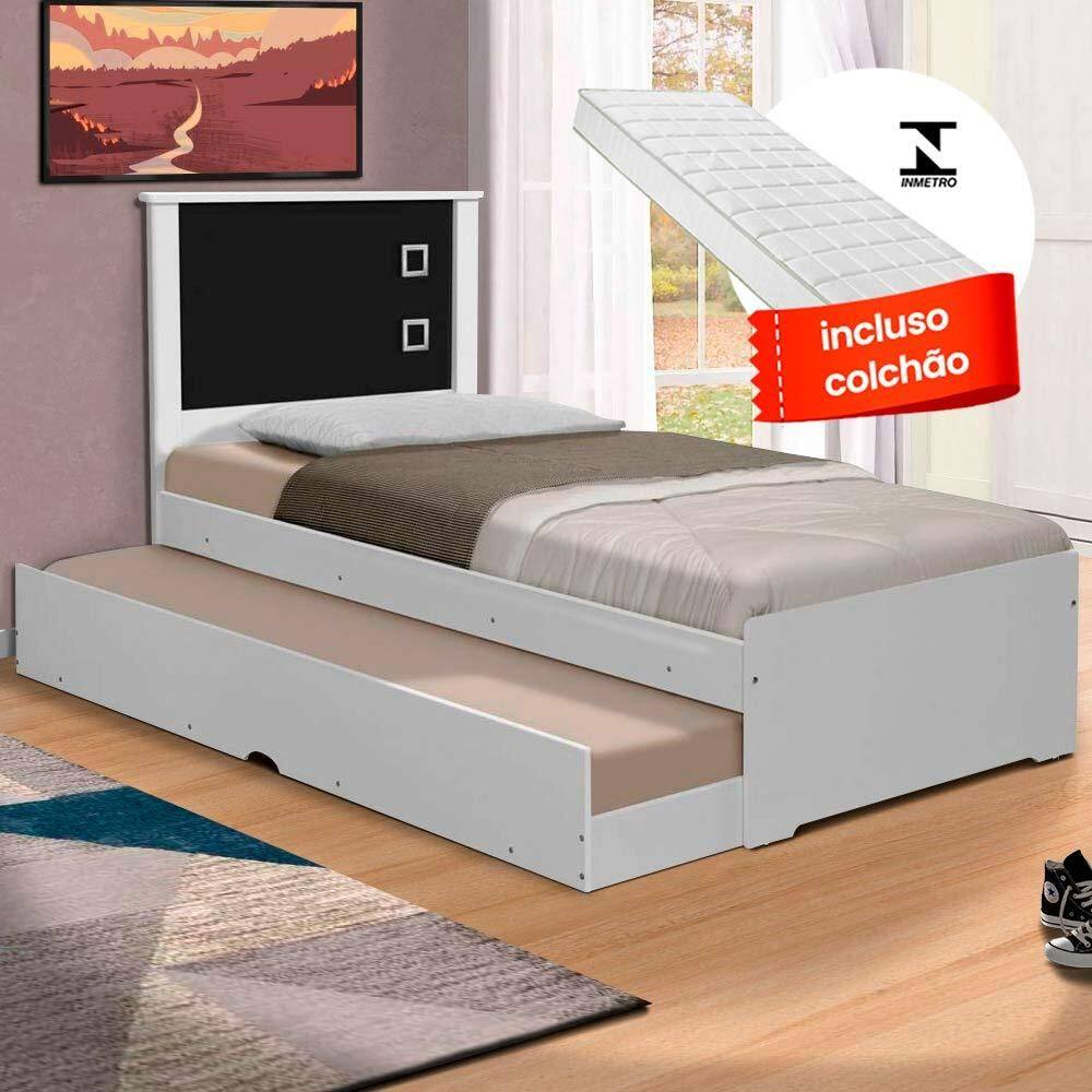 Cama Com Auxiliar Com 2 Colchões Tebarrot Barcelona Branco Preto - Branco