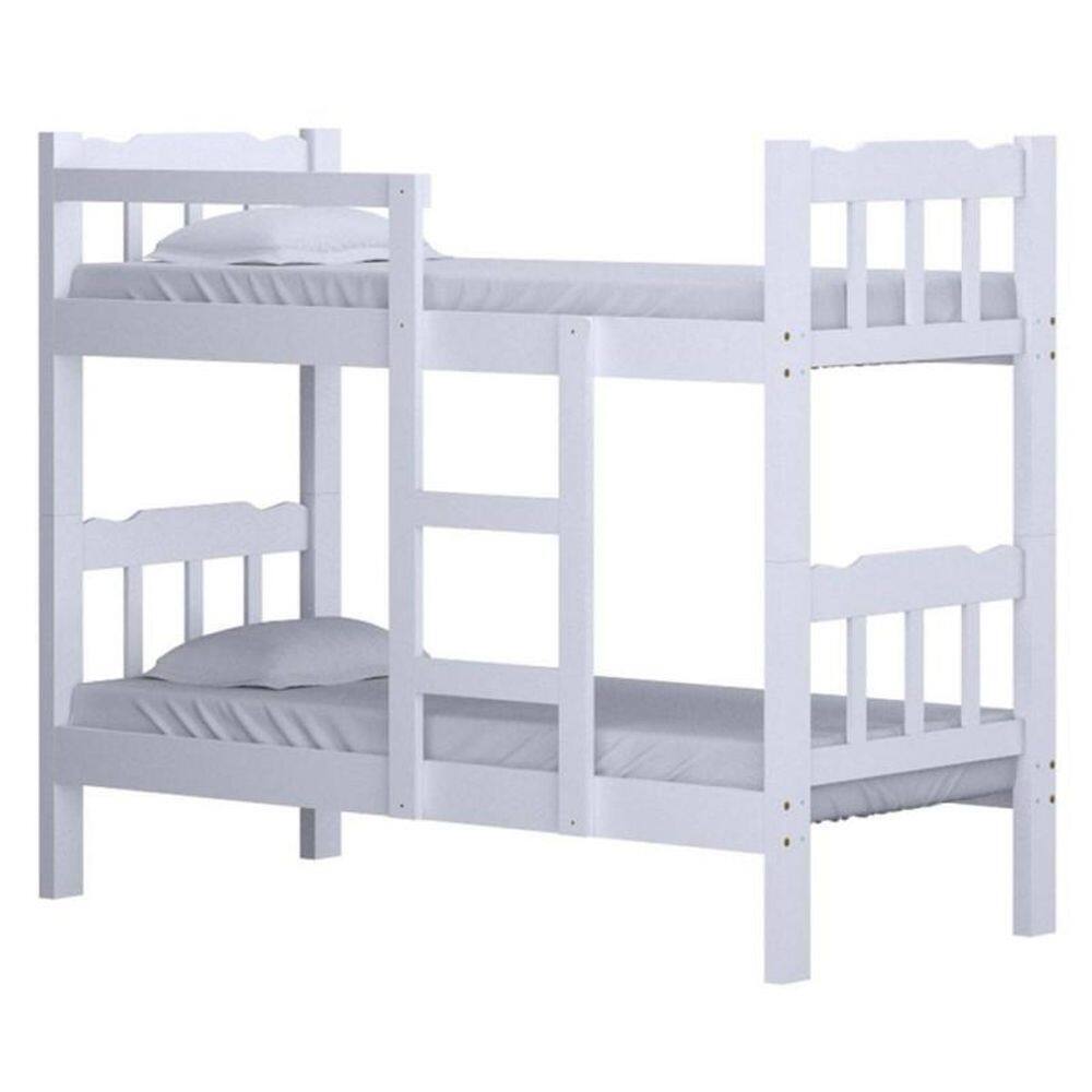 Beliche De Madeira Maciça Com Escada Resistente Branco - Branco
