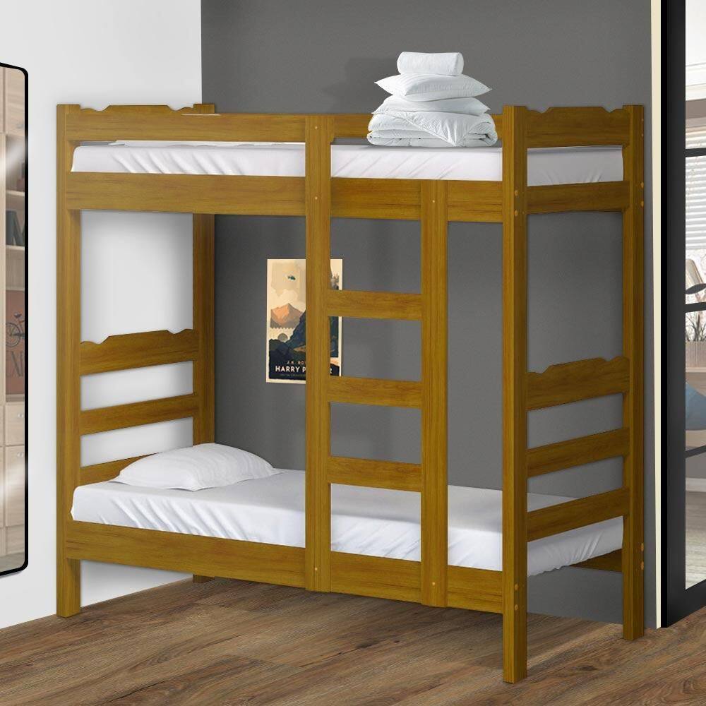 Cama Beliche Madeira Maciça Solteiro Life Imbuia Nemargi - Marrom