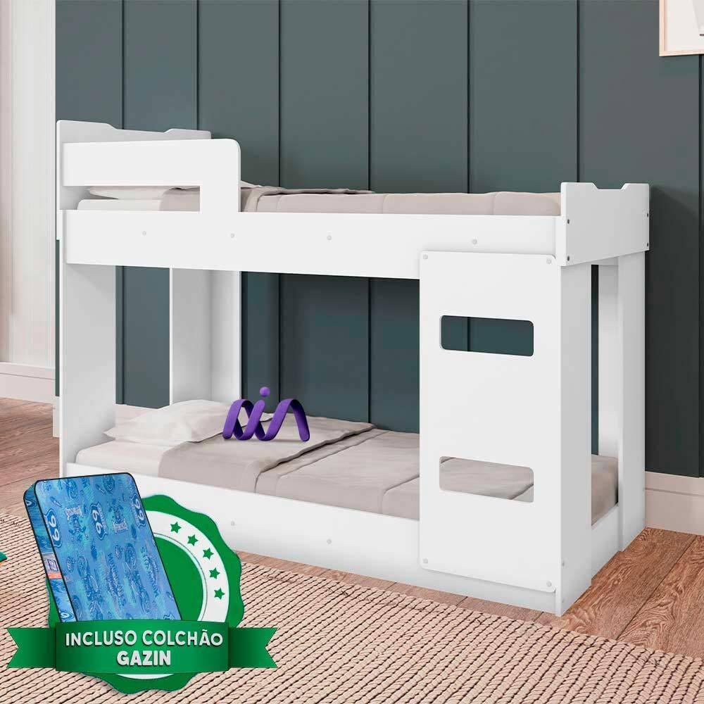 Beliche Montessoriano Em MDF Branco Eloá Framar Com Colchão Gazin - Branco