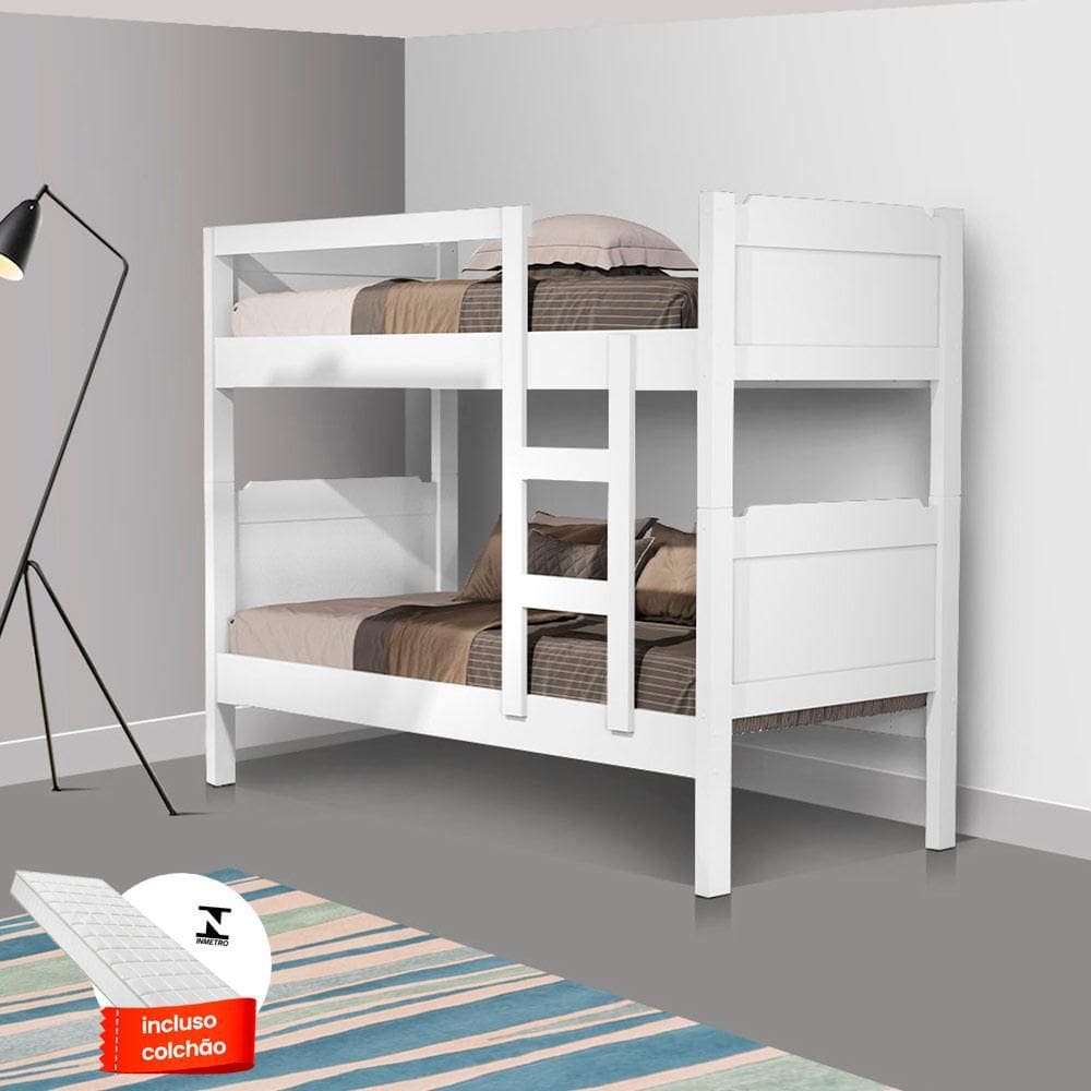 Beliche Solteiro Com Colchão Branca Star Basoto - Branco