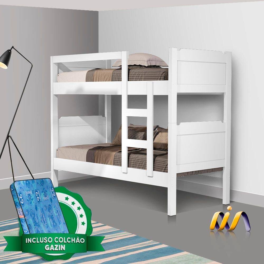 Beliche Solteiro Branco Star Basoto Com Colchão Gazin - Branco