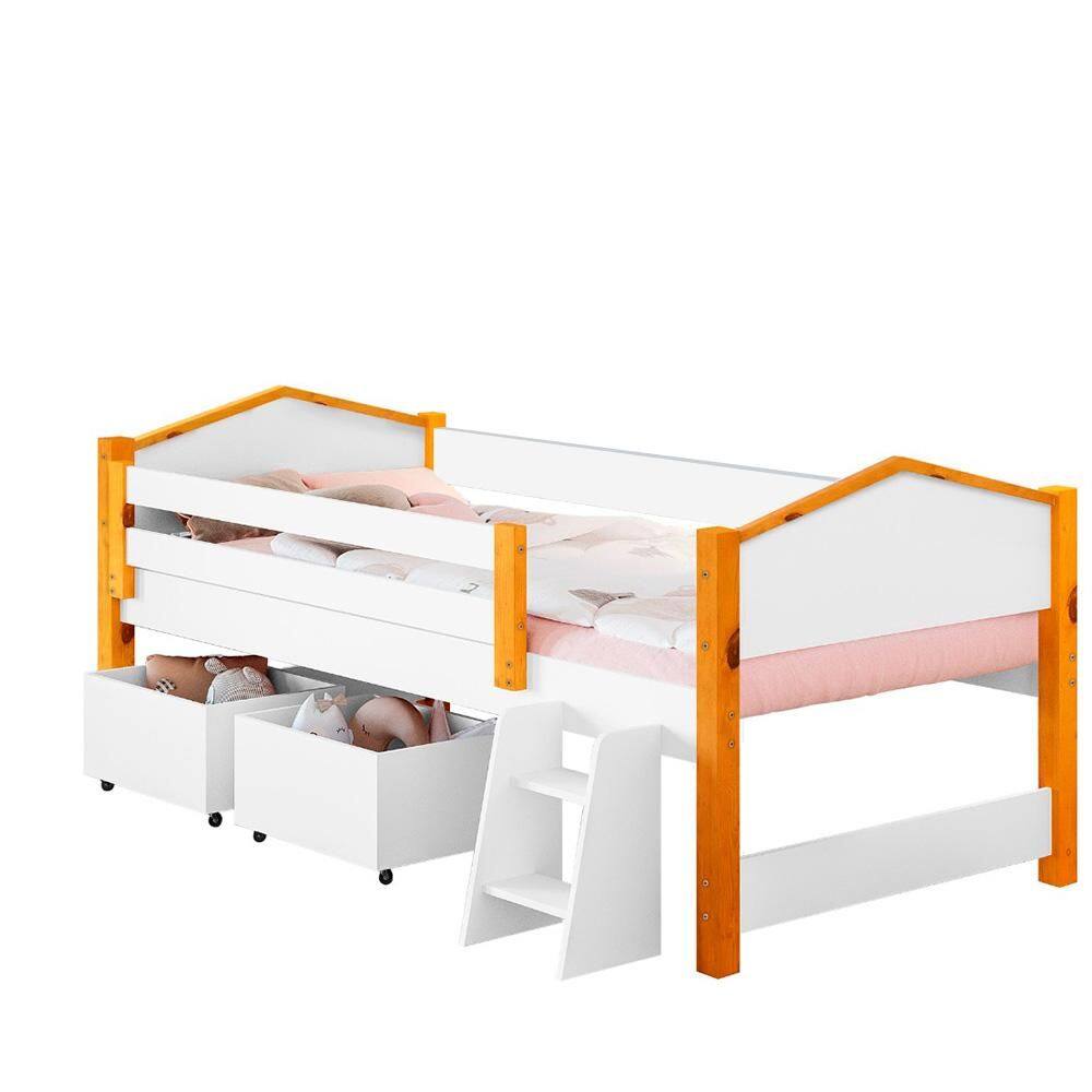 Cama Infantil Casinha Baú Escada Branca Elza Divaloto - Branco