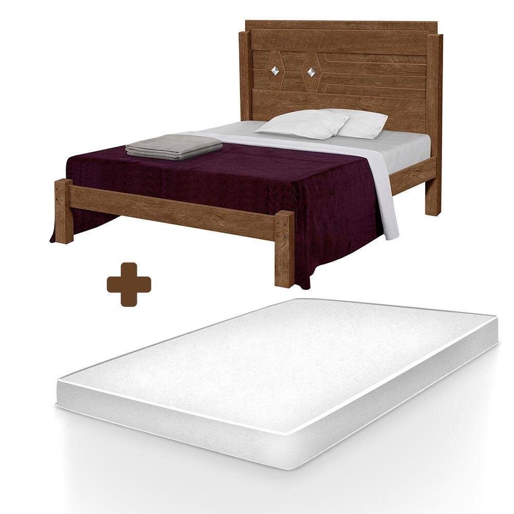 Cama de Casal Reforçada MDF Livia Mocaccino Carmolar Com Colchão Casal Hellen Pro Confort - Marrom