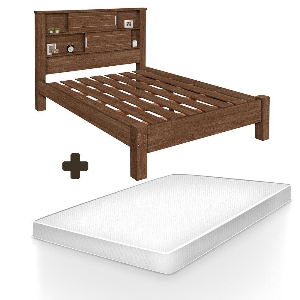 Cama de Casal Resistente Veneza Mocaccino Carmolar Com Colchão Casal Hellen Pro Confort - Marrom