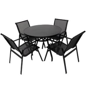 Jogo De Mesa Ripada Aluminio 4 Cadeiras Tela Sling Piscina Preto