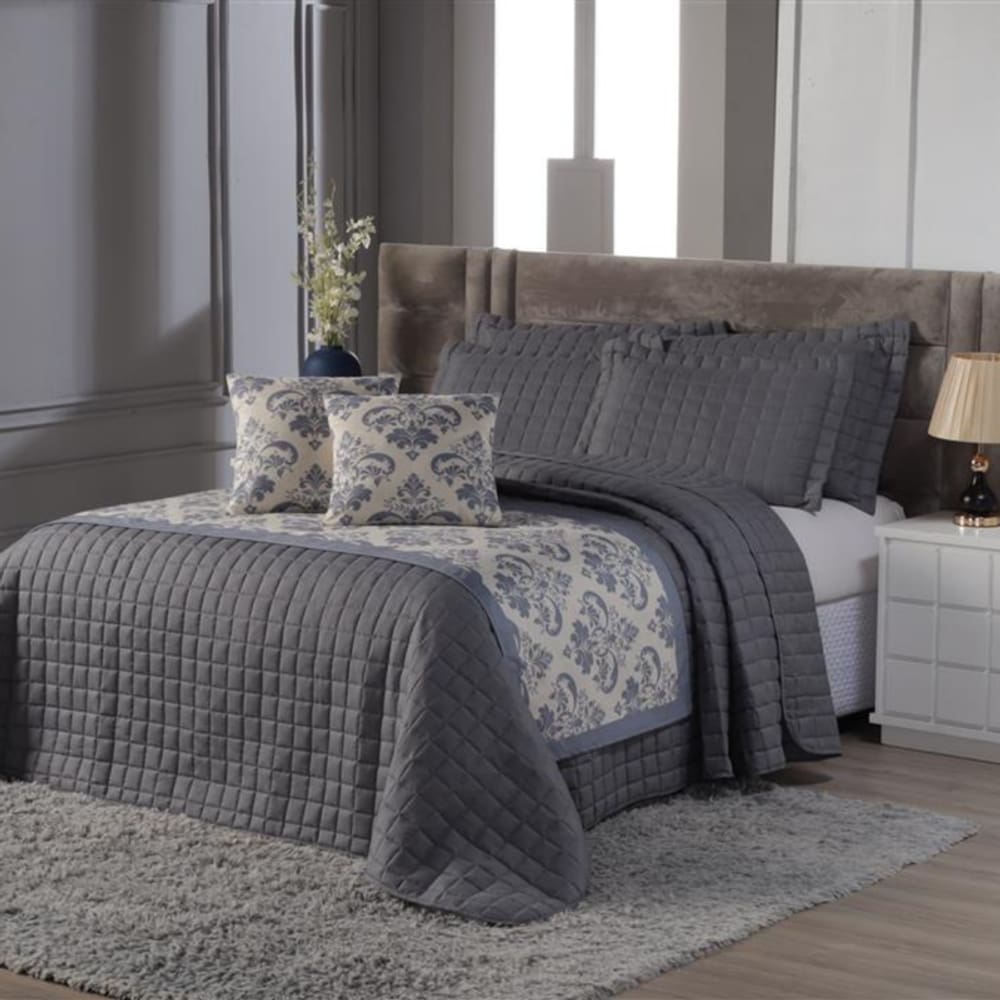 Decoração Quarto Elegante Cobre Leito + Peseira + Capa de Almofada Cama Casal 06 Peças.