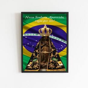 Quadro Nossa Senhora Aparecida Rogai 33X24Cm - Vidro Preta
