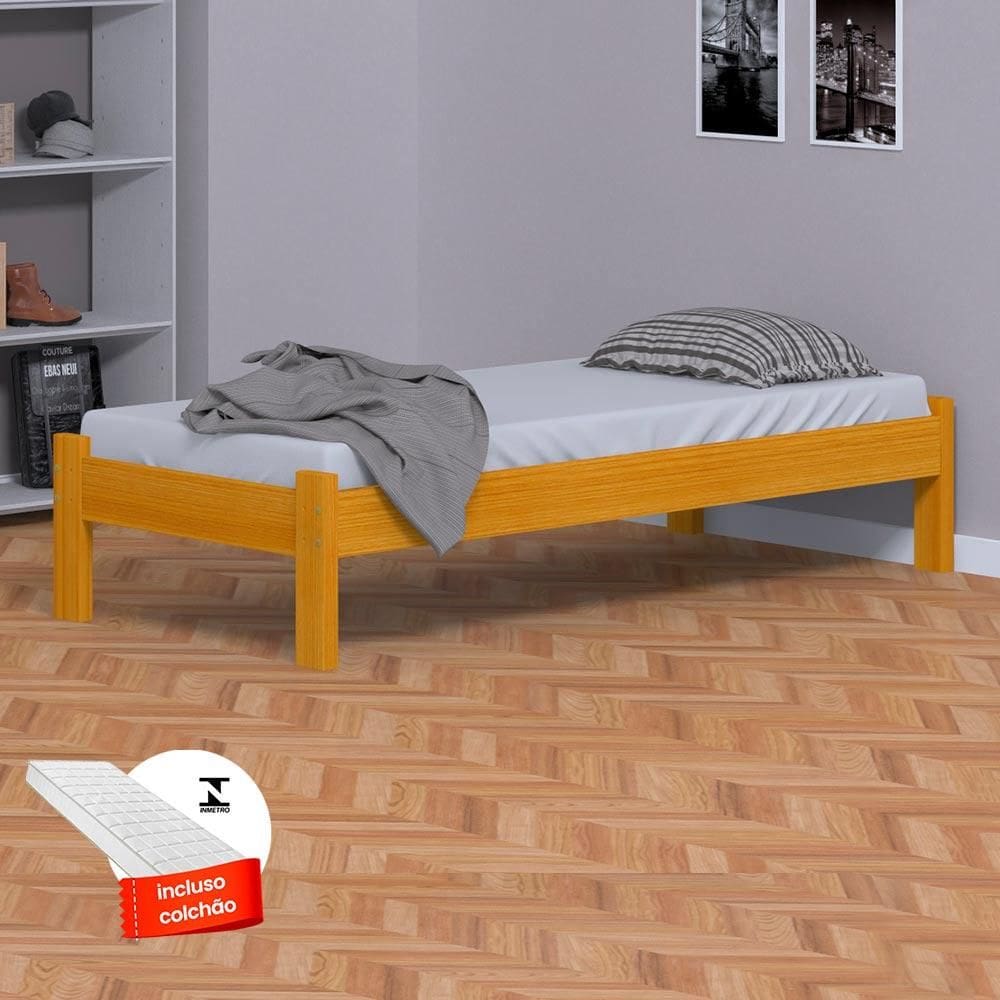 Cama Japonesa Solteiro Cerejeira Com Colchão Madeira Nemargi - Laranja