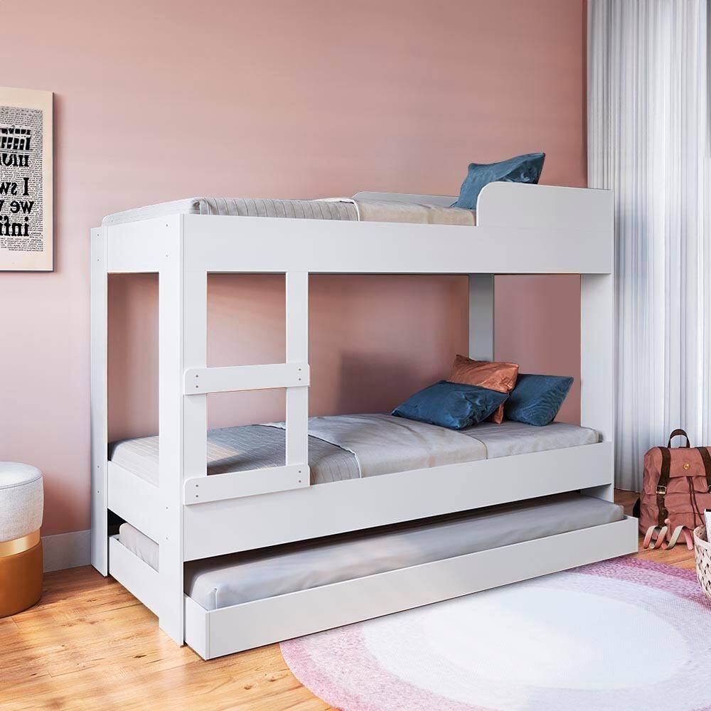 Beliche Solteiro Com Cama Auxiliar E 3 Colchões Branco Yuma Art In Móveis - Branco