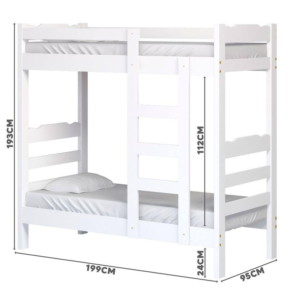 Cama Beliche Madeira Maciça Solteiro Life Branco Nemargi - Branco