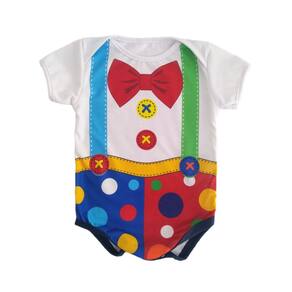 Body de Bebê Manga Curta Fantasia Palhacinho Bodie Neném Temático Circo