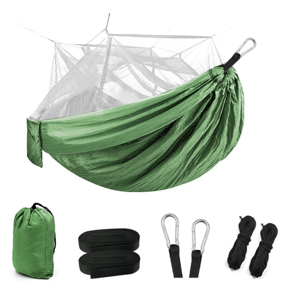 Rede de Dormir c/ Mosquiteiro Descanso Portatil Nylon 260*140cm Acampamento Ar Livre Trilha Verde Oliva WCT FITNESS