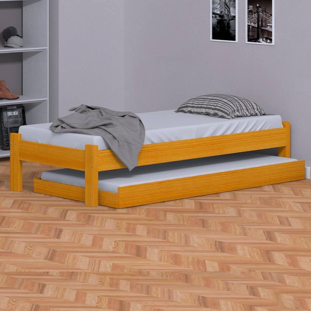 Cama Japonesa Solteiro Com Auxiliar Cerejeira Madeira Maciça Nemargi - Laranja