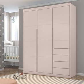 Conjunto Quarto Infantil com Guarda-roupa 3 Portas 4 Gavetas e Cômoda Pérola Rosa
